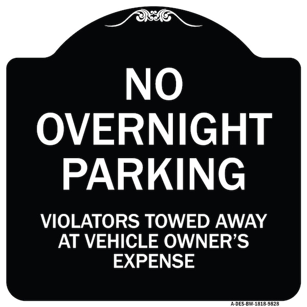 Signmission Designer Series-No Overnight Parking, Black & White Heavy-Gauge Aluminum, 18" x 18", BW-1818-9828 A-DES-BW-1818-9828 - main